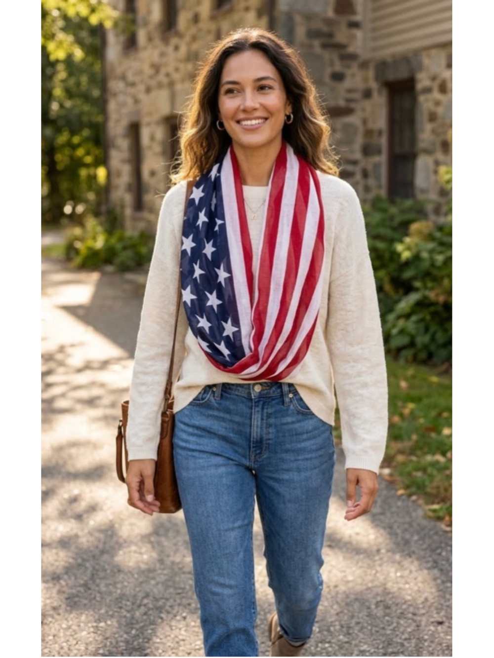 Patriotic Tattered America Flag Stars Red White Blue Infinity Loop Scarf Wrap